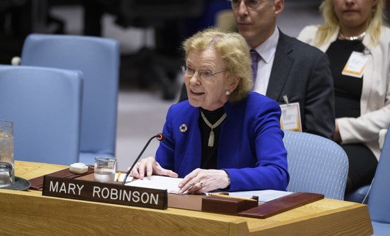 Mary Robinson, erstwhile  Irish president   and a subordinate   of The Elders addresses a UN Security Council gathering  connected  struggle  prevention and mediation. (12 June 2019)