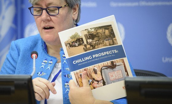 Rachel Kyte, Special Representative of the Secretary-General and Chief Executive Officer for Sustainable Energy for All (SEforALL) launches the report, Chilling Prospects: Providing sustainable Cooling for All in July 2018.