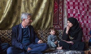 UNHCR Chief Filippo Grandi meets formerly displaced mother Wafa’a, 34, in Al Qadam, Damascus. Wafa’a is the head of a household that includes two-year-old Mahmoud (pictured), his two siblings and their grandmother. (7 March 2019)