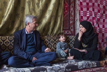 UNHCR Chief Filippo Grandi meets formerly displaced mother Wafa’a, 34, in Al Qadam, Damascus. Wafa’a is the head of a household that includes two-year-old Mahmoud (pictured), his two siblings and their grandmother. (7 March 2019)
