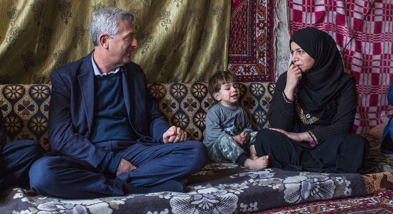 UNHCR Chief Filippo Grandi meets formerly displaced mother Wafa’a, 34, in Al Qadam, Damascus. Wafa’a is the head of a household that includes two-year-old Mahmoud (pictured), his two siblings and their grandmother. (7 March 2019)