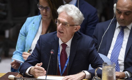 Under-Secretary-General for Humanitarian Affairs and Emergency Relief Coordinator Mark Lowcock briefs the Security Council Considers Situation in Syria, 18 June 2019.