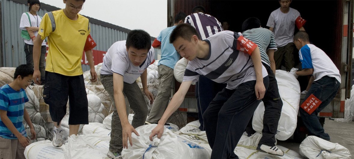 2008年汶川地震发生后，联合国难民署向灾区捐赠了帐篷等救灾物资。