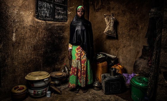 Bintu Mohammed, 13, stands in her home in Banki, in northeast Nigeria. Her village was attacked four years ago and her school was destroyed. (1 May 2019)