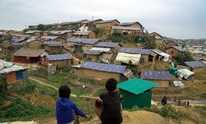 This small cluster of shelters for Rohingya refugees at Kutupalong, Cox’s Bazar, Bangladesh includes water and sanitation facilities, drainage for wastewater, and solar lighting for security at night. As costs fall, renewable energy sources are becoming