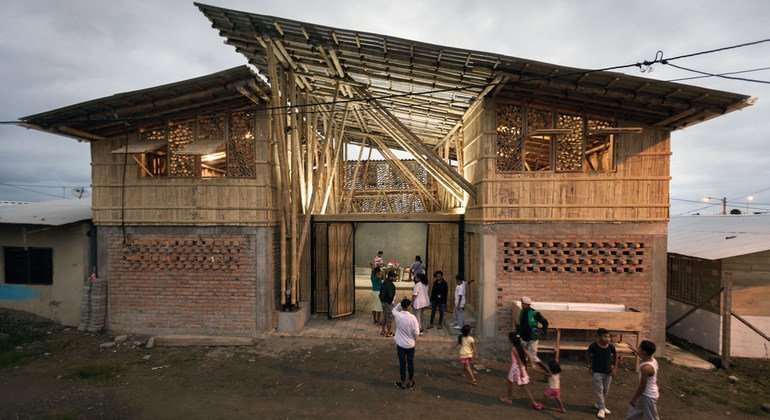 Cultural center in Chamanga, Ecuador, designed by the Center for Public Interest Design in the aftermath of the 2016 earthquake.