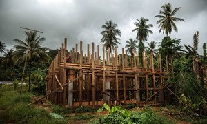 IOM staff members rebuilt homes and public buildings homes on Chuuk, Micronesia, and its outer Islands, that were damaged by Typhoon Maysak in 2015.