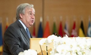 The UN Secretary-General António Guterres speaks during the 108th Session of the International Labour Conference on 21 June 2019.