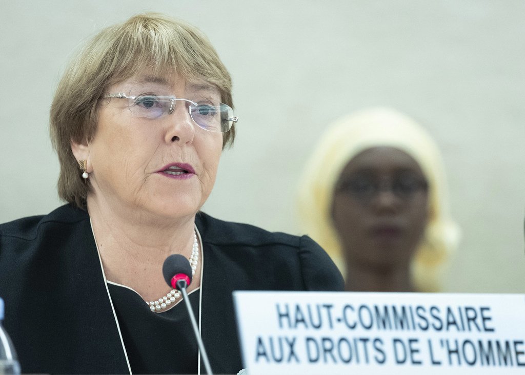 联合国人权事务高级专员米歇尔·巴切莱特于2019年6月24日在日内瓦人权理事会第四十一届会议上发言。