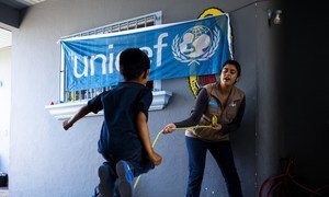 A boy plays in a UNICEF-supported shelter in Tijuana, Mexico, where migrant children from Mexico and Central America are provided psychosocial support. (June 2019)