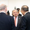 UN Secretary-General António Guterres at the G-20 summit in Japan in 2019.  He is shown at the Climate Change Trilateral Meeting with HE Mr. Jean-Yves Le Drian, Foreign Minister of France and HE Mr. Wang Yi, Foreign Minister of China