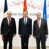 El Secretario General de la ONU junto a los cancilleres de Francia y China
