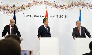Secretary-General António Guterres at a Climate Change Trilateral Meeting with Jean-Yves Le Drian, Foreign Minister of France and Wang Yi, Foreign Minister of China, 29 June 2019.