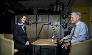 UNHCR Spokesperson and Communications Head, Melissa Fleming (l) interviews Fabrizio Hochschild, UN Assistant Secretary-General for Strategic Coordination, for the Awake at Night podcast