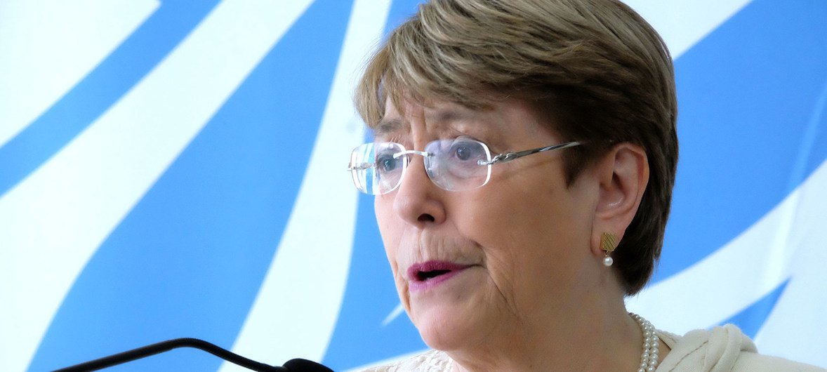 Michelle Bachelet, Alta Comisionada de la ONU para los Derechos Humanos, durante la presentación del informe.