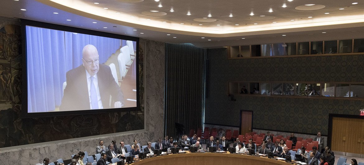 Executive Director of the UN Office on Drugs and Crime, Yury Fedotov, addresses a Security council open debate on linkage between international terrorism and organized crime. (9 July 2019)