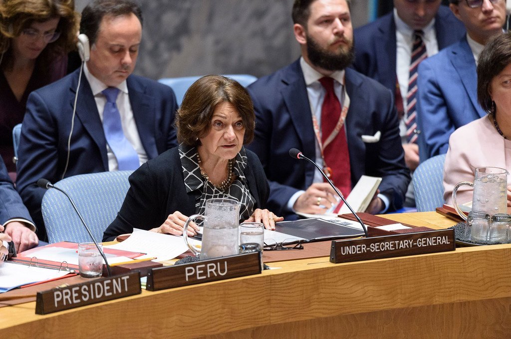 Rosemary DiCarlo, Secrétaire générale adjointe aux affaires politiques et à la consolidation de la paix, informe le Conseil de sécurité de la situation en Ukraine (16 juillet 2019).