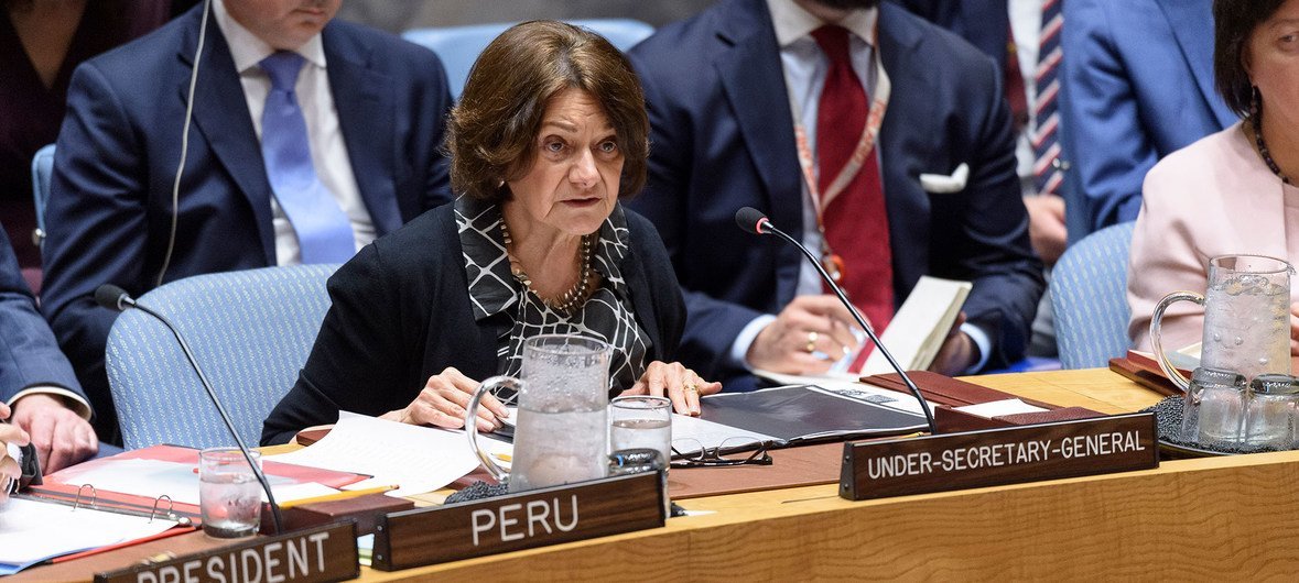 Rosemary DiCarlo, Under-Secretary-General for Political and Peacebuilding Affairs, briefs the Security Council on the situation in Ukraine. (16 July 2019).