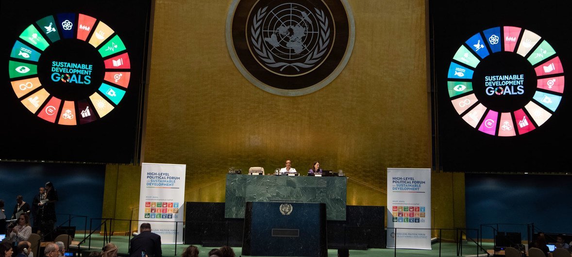 Inga Rhonda King, President of the Economic and Social Council (ECOSOC), and María Fernanda Espinosa, General Assembly President, at the podium of the opening of the High-level Segment of the ECOSOC and the Ministerial Segment of the High-level Political Forum on Sustainable Development. 