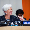 时任国际货币基金组织总裁拉加德在联合国参加“女性经济赋权”高级别活动。