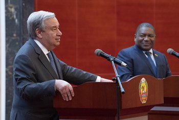 Le Secrétaire général de l'ONU, António Guterres et Président du Mozambique, Filipe Nyusi, lors de la conférence de presse le 11 juillet 2019.