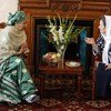 La Vice Secrétaire générale des Nations Unies, Amina J. Mohammed (à gauche), rencontre la Première Dame de l'Afghanistan, Rula Ghani, à Kaboul. (20 juillet 2019)