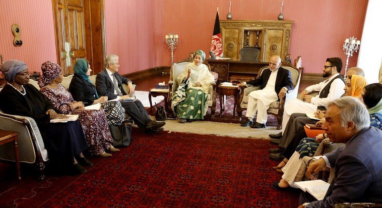United Nations Deputy Secretary General Amina J. Mohammed (Center -left) during a meeting with Afghanistan President Ashraf Ghani (center-right)  in Kabul. (20th July 2019)
