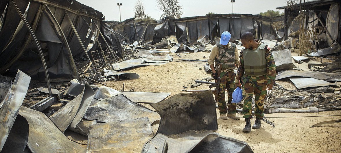 Scene from the camp of the United Nations Multidimensional Integrated Stabilization Mission in Mali (MINUSMA) in Timbuktu. The camp sustained an attack on 3 May 2017, which caused the death of a Liberian peacekeeper and injured others. (16 May 2017)
