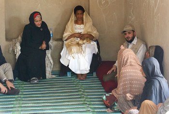 Deputy Secretary-General Amina Mohammed (left) and Phumzile Mlambo-Ngcuka (right), Executive Director of UN Women, visit a camp for internally displaced people (IDPs) in Kabul, Afghanistan. (21 July 2019)