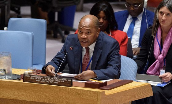 Mohammed Ibn Chambas, Special Representative of the Secretary-General and Head of the United Nations Office for West Africa and the Sahel, briefs the Security Council meeting on Peace consolidation in West Africa and the Sahel. (24 July 2019)