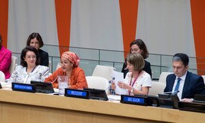 Deputy Secretary-General Amina Mohammed (second from left) addressing the opening of the 2020 session of the Economic and Social Council (ECOSOC). During the meeting, Mona Juul (second from right), Permanent Representative of Norway to the UN, was elected