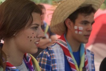 Young scouts from different parts of the world at the World Scout Jamboree, in West Virginia, United States.
