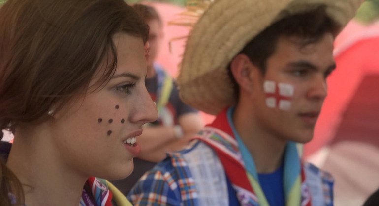 Young scouts from different parts of the world at the World Scout Jamboree, in West Virginia, United States.