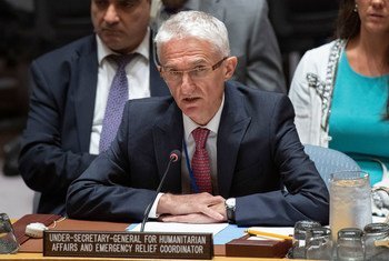 联合国负责人道事务的副秘书长洛科克在安理会有关叙利亚问题的情况通报会上发言。